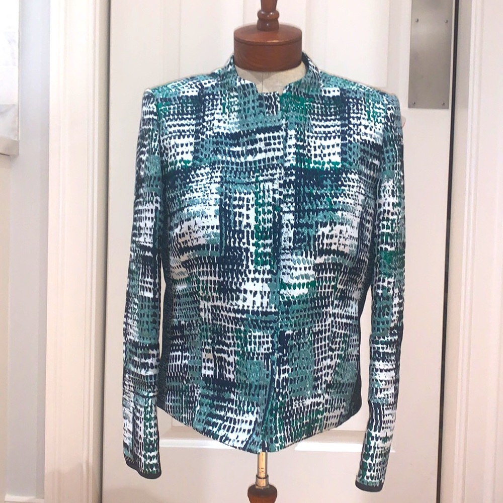 Lafayette 148 Houndstooth Full Zip Tweed Evening Jacket Blazer Womens Size 4